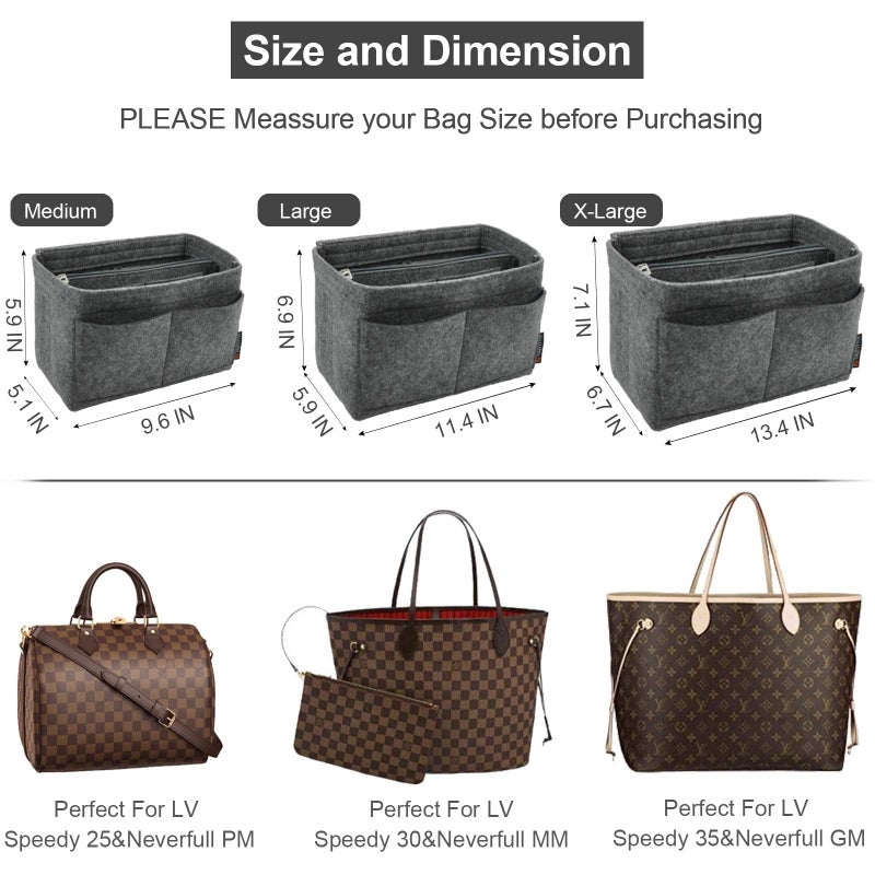 OMYSTYLE Darkgrey Large Organizer Insert, Felt Tote Bag Organizer Insert with 5 Sizes, Handbag Dividers for Inside Purse, Compatible with Longchamp, Neverful, Speedy and More - Image 3